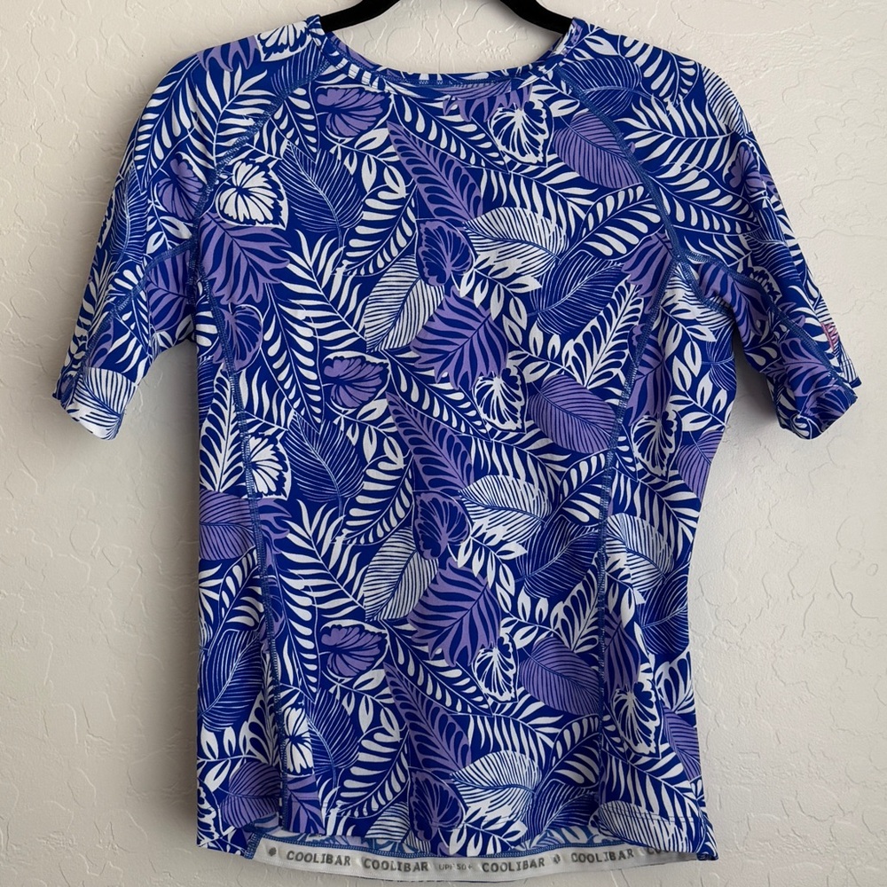 Coolibar Women's Sun Protective UPF 50+ Crew Neck Swim Top Blue‎ Small